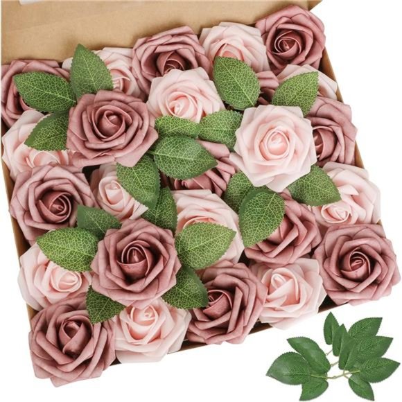 Artificial Flower Warm Taupe Nude Rose 25pcs Real Looking Fake Roses w/Stem - Picture 1 of 6